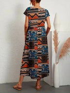 Robe Midi Imprimée à Manches Courtes Femme