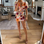 Robe Courte Fleurie à Col V Femme