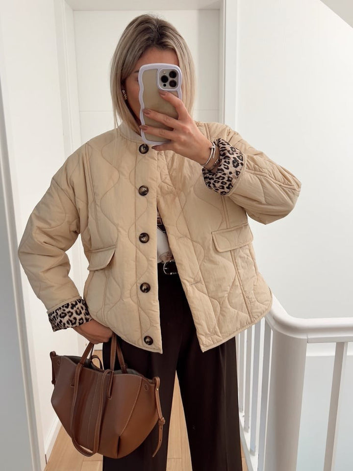 Veste Matelassée Courte à Poches Plaquées