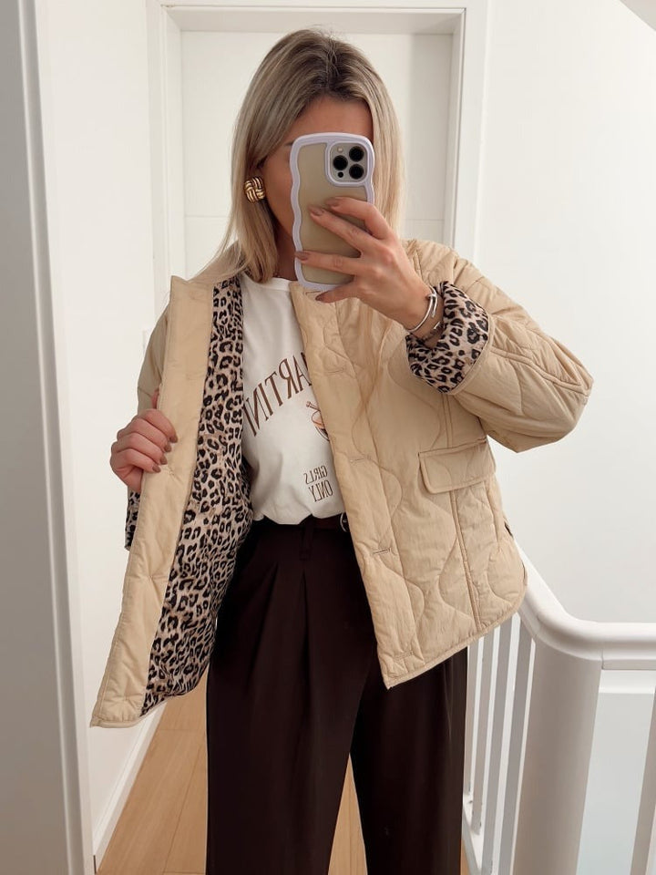 Veste Matelassée Courte à Poches Plaquées