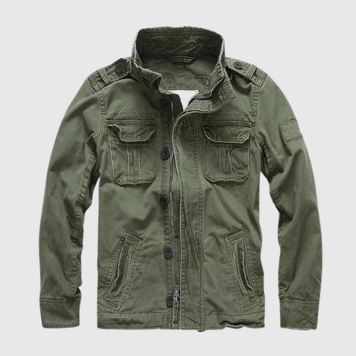 Veste Militaire à Multiples Poches et Col Montant