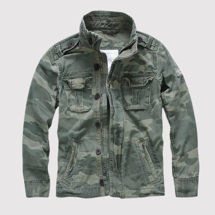 Veste Militaire à Multiples Poches et Col Montant