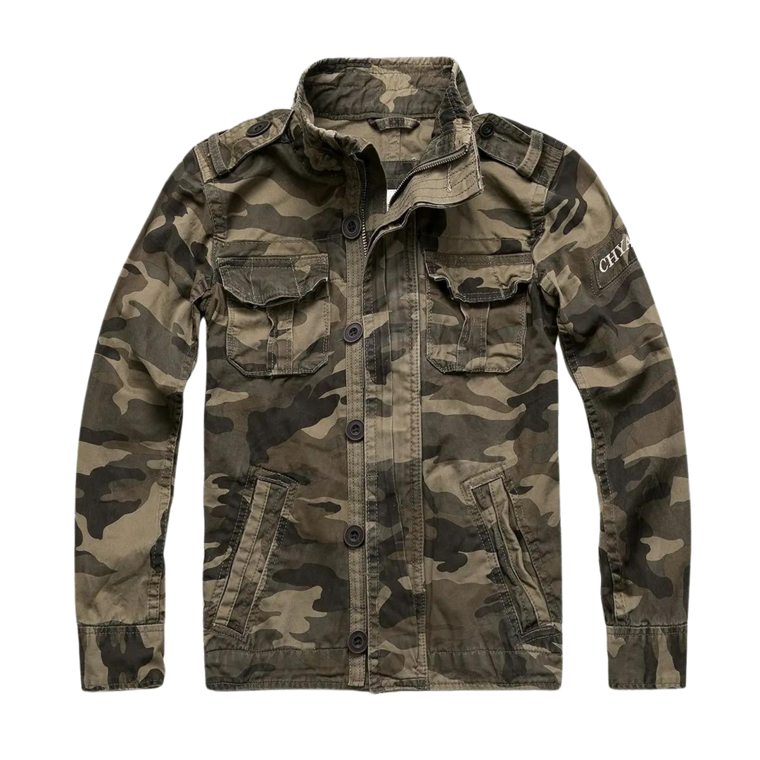 Veste Militaire à Multiples Poches et Col Montant