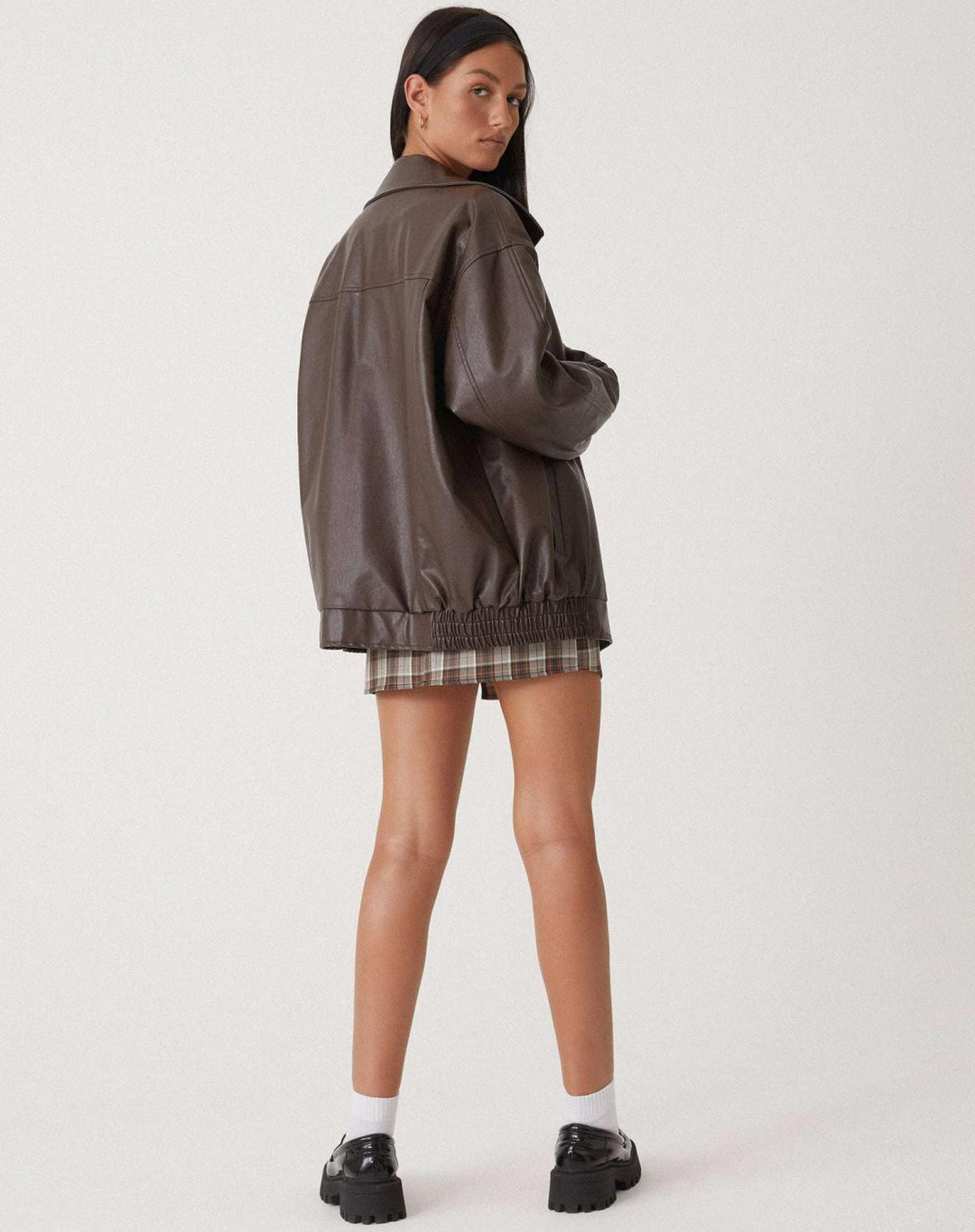 Veste Oversize Effet Cuir à Fermeture Zippée