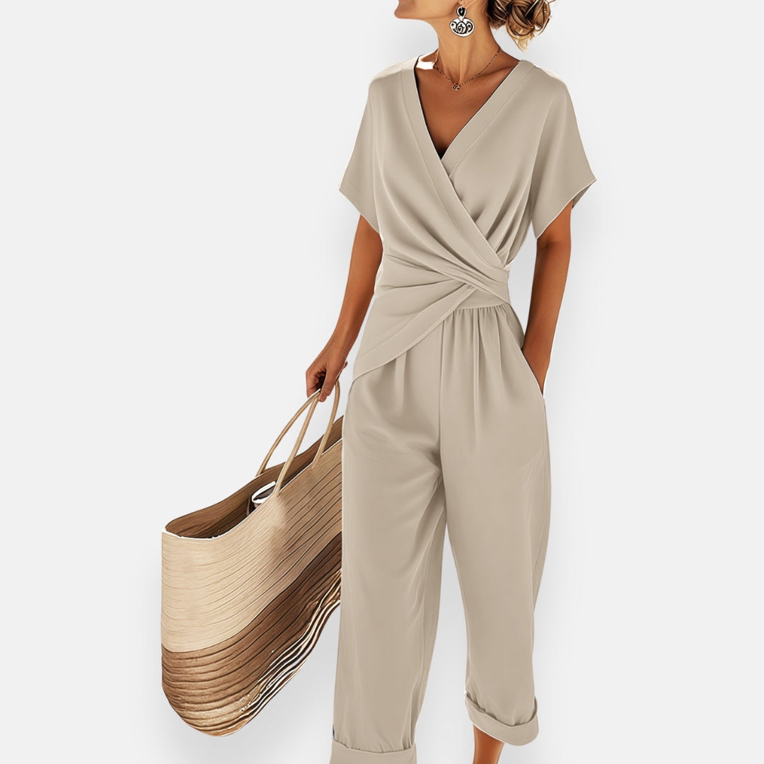 Combinaison Femme Cache-Cœur à Taille Froncée