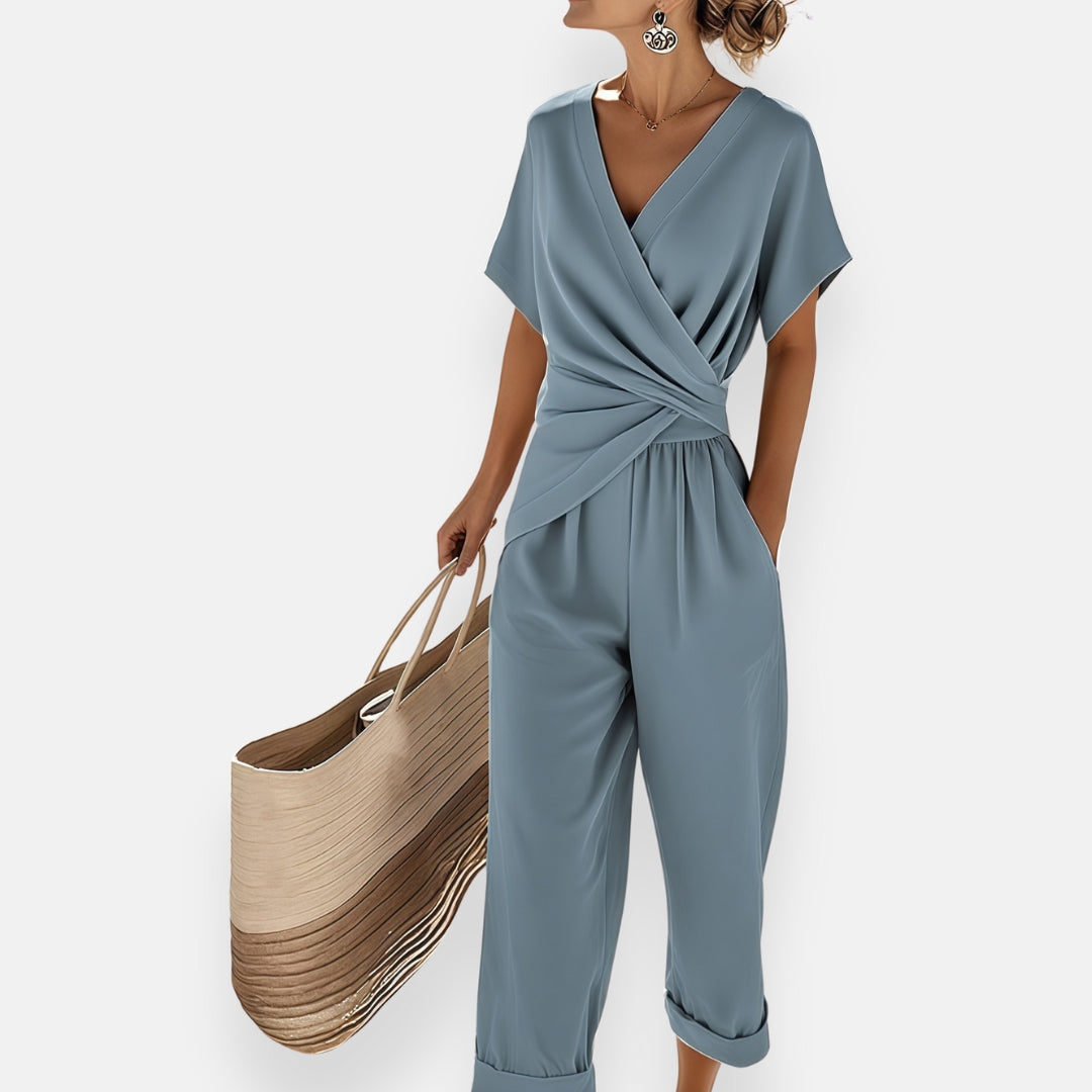 Combinaison Femme Cache-Cœur à Taille Froncée