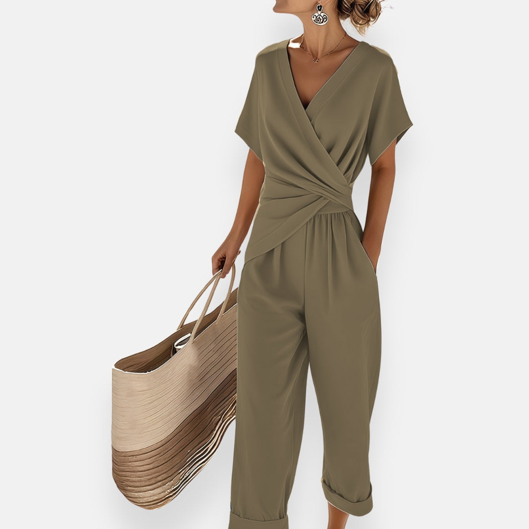 Combinaison Femme Cache-Cœur à Taille Froncée