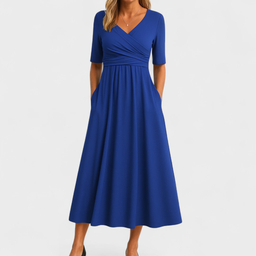 Robe Midi Cache-Cœur à Manches Courtes Femme
