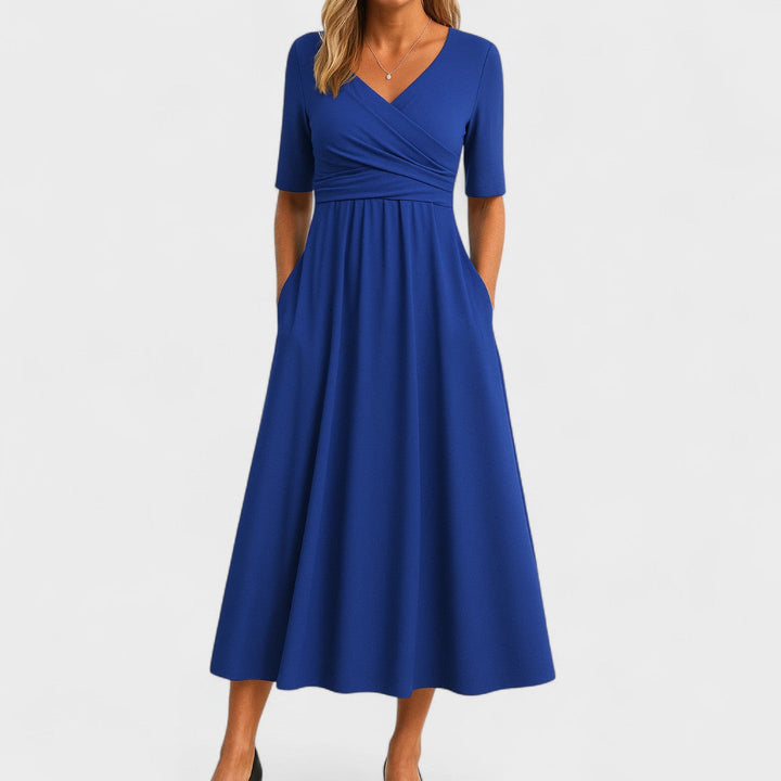 Robe Midi Cache-Cœur à Manches Courtes Femme