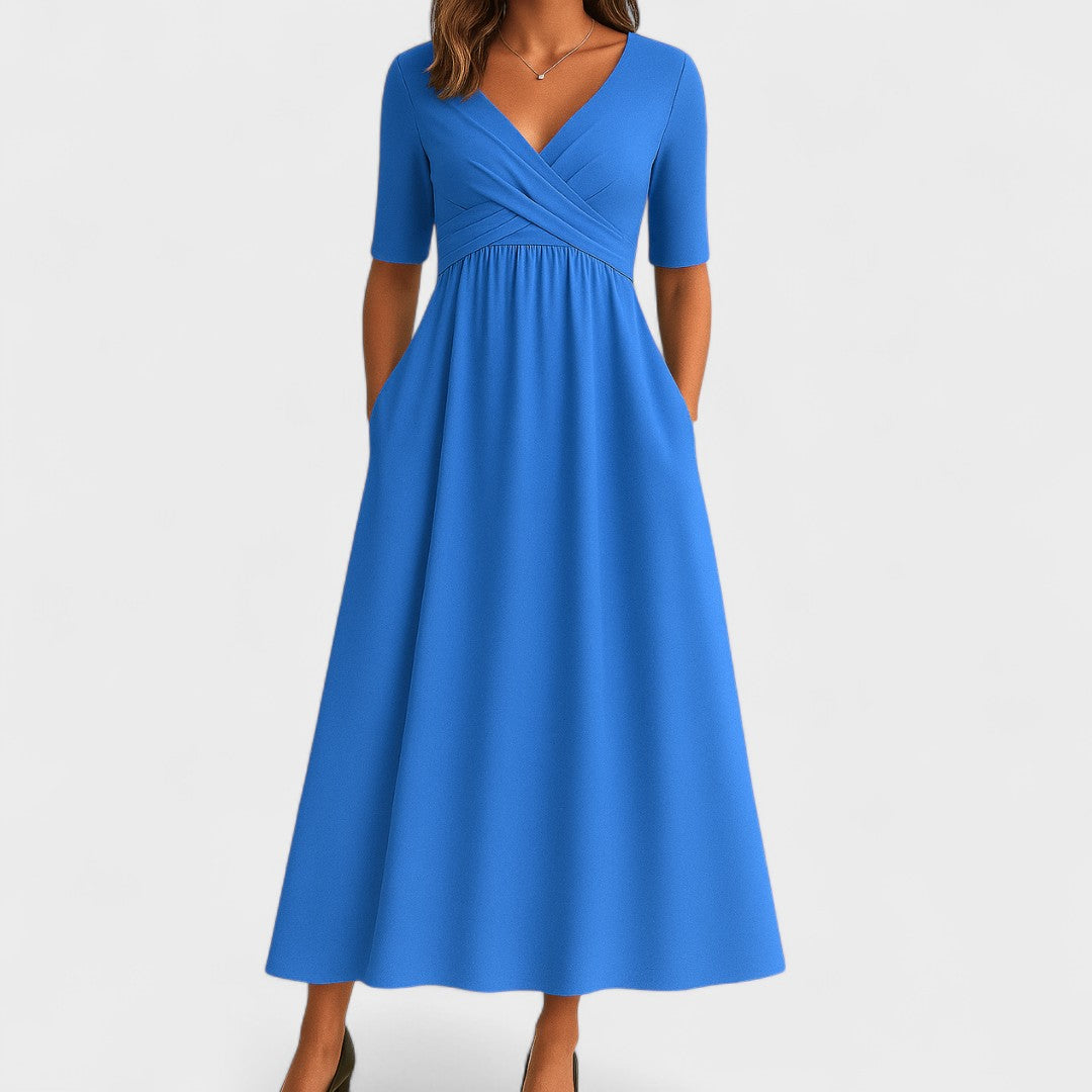 Robe Midi Cache-Cœur à Manches Courtes Femme