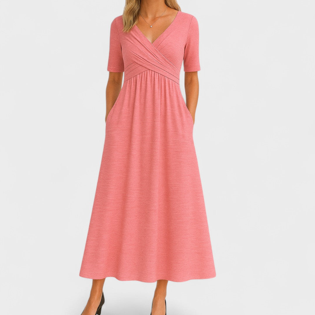Robe Midi Cache-Cœur à Manches Courtes Femme