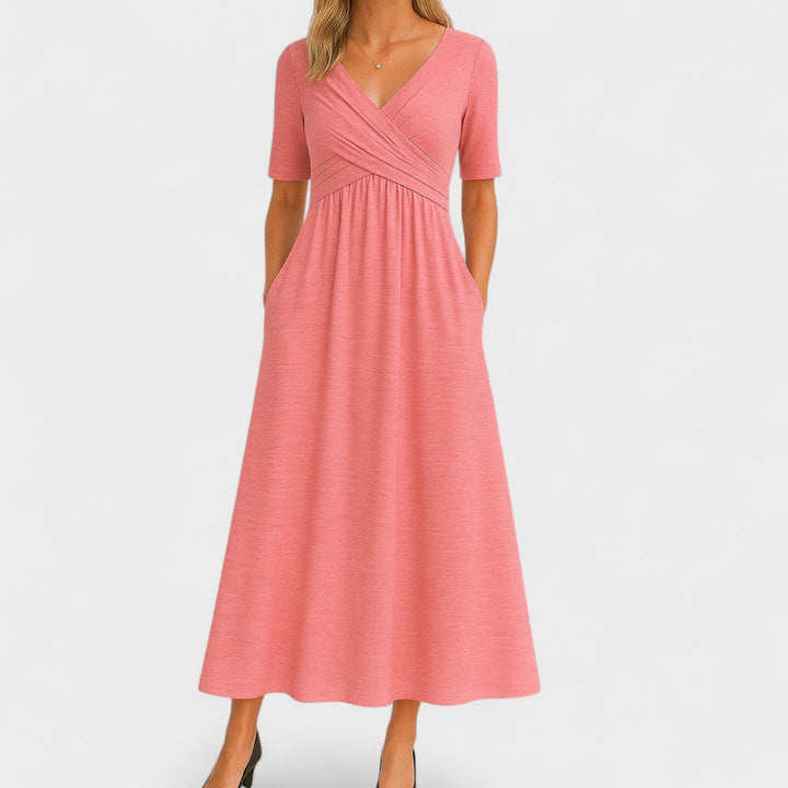 Robe Midi Cache-Cœur à Manches Courtes Femme