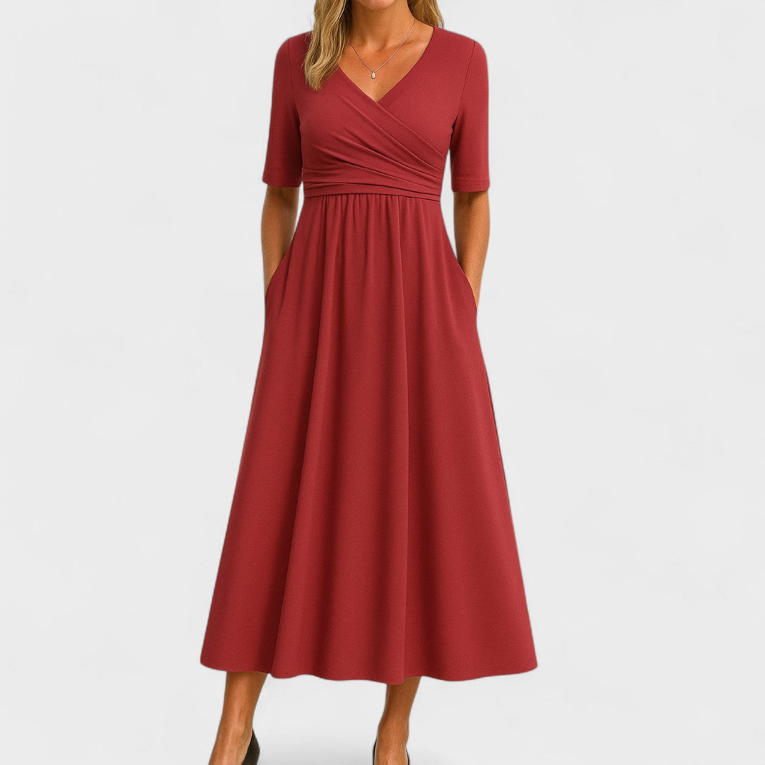 Robe Midi Cache-Cœur à Manches Courtes Femme