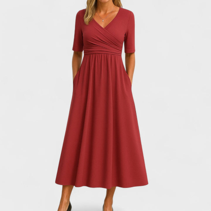 Robe Midi Cache-Cœur à Manches Courtes Femme