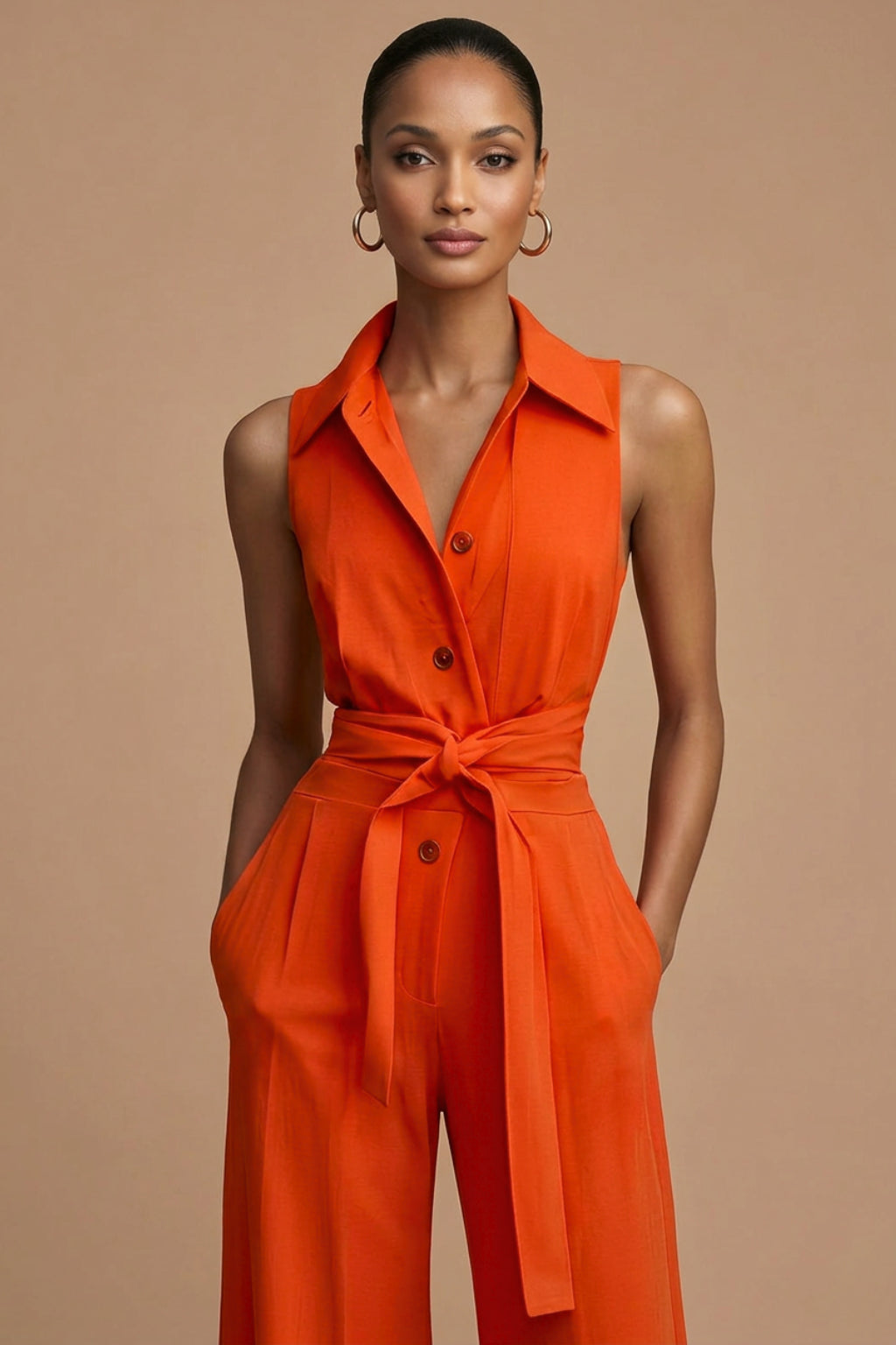 Combinaison Sans Manches à Col Tailleur Femme